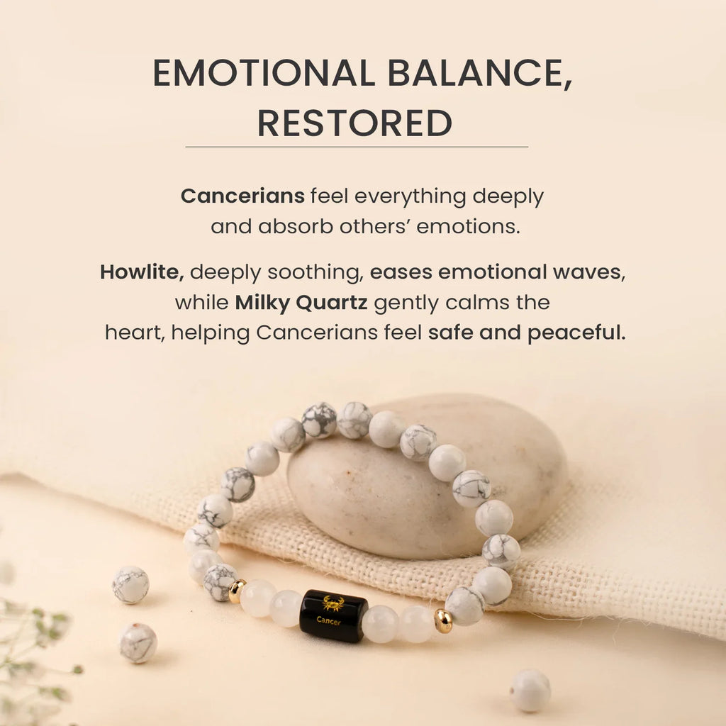 Astrotalk Cancer Zodiac Howlite and Milky Quartz Bracelet