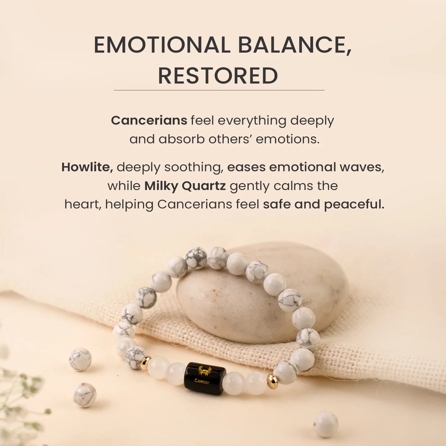Astrotalk Cancer Zodiac Howlite and Milky Quartz Bracelet
