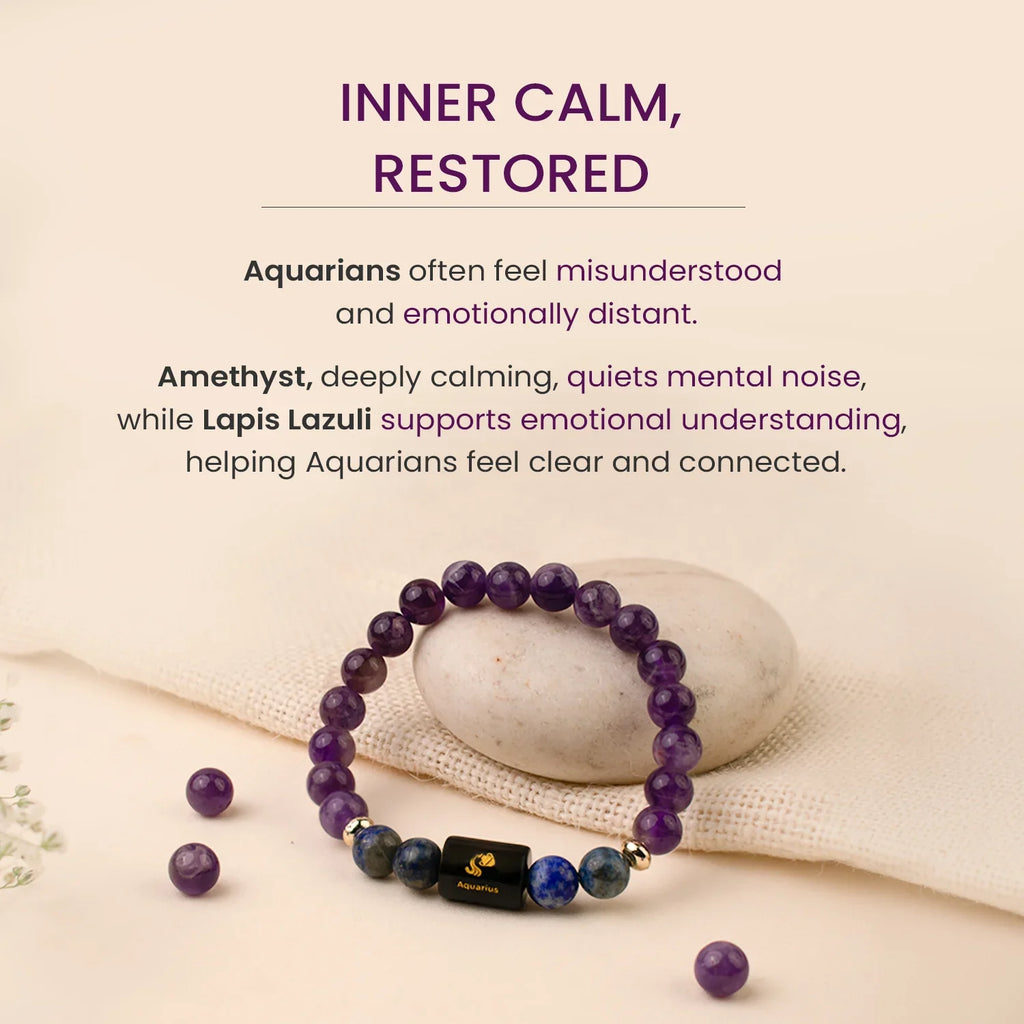 Astrotalk Aquarius Zodiac Beaded Bracelet Amethyst and Lapis Lazuli
