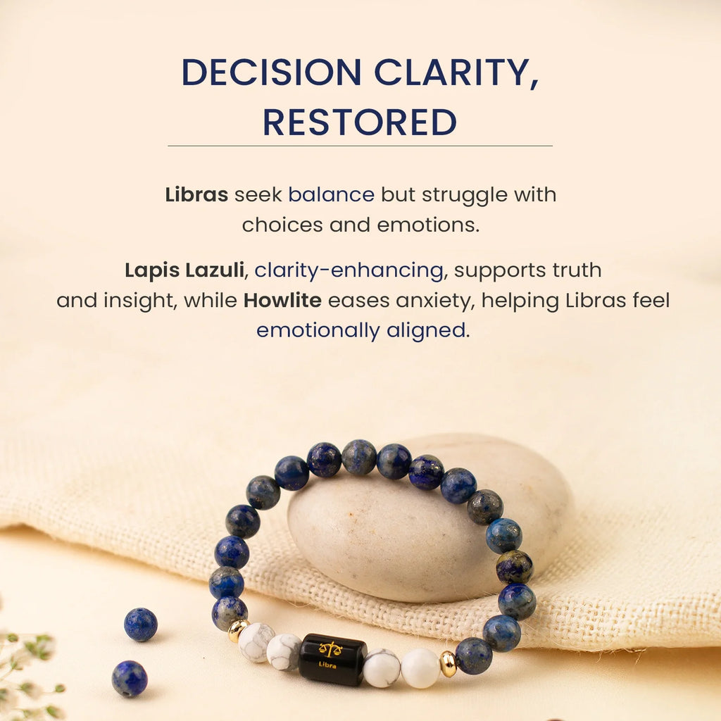 Astrotalk Libra Zodiac Lapis Lazuli And Howlite Beaded Bracelet