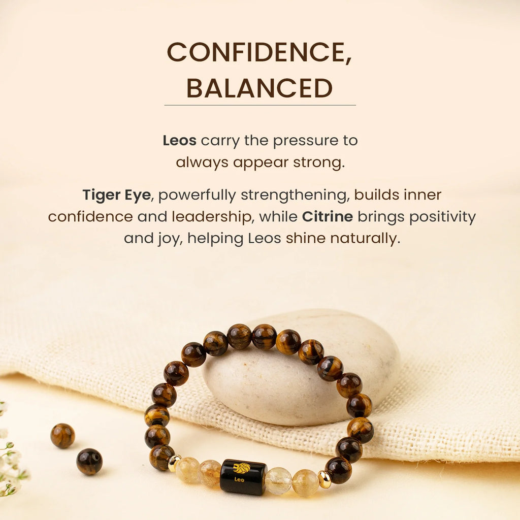 Astrotalk Leo Zodiac Tiger Eye and Citrine Crystal Bracelet
