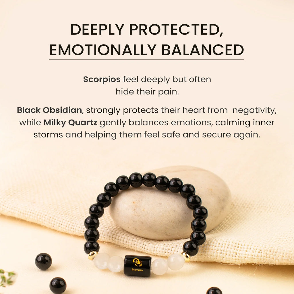 Astrotalk Scorpio Zodiac Bracelet Black Obsidian and Milky Quartz