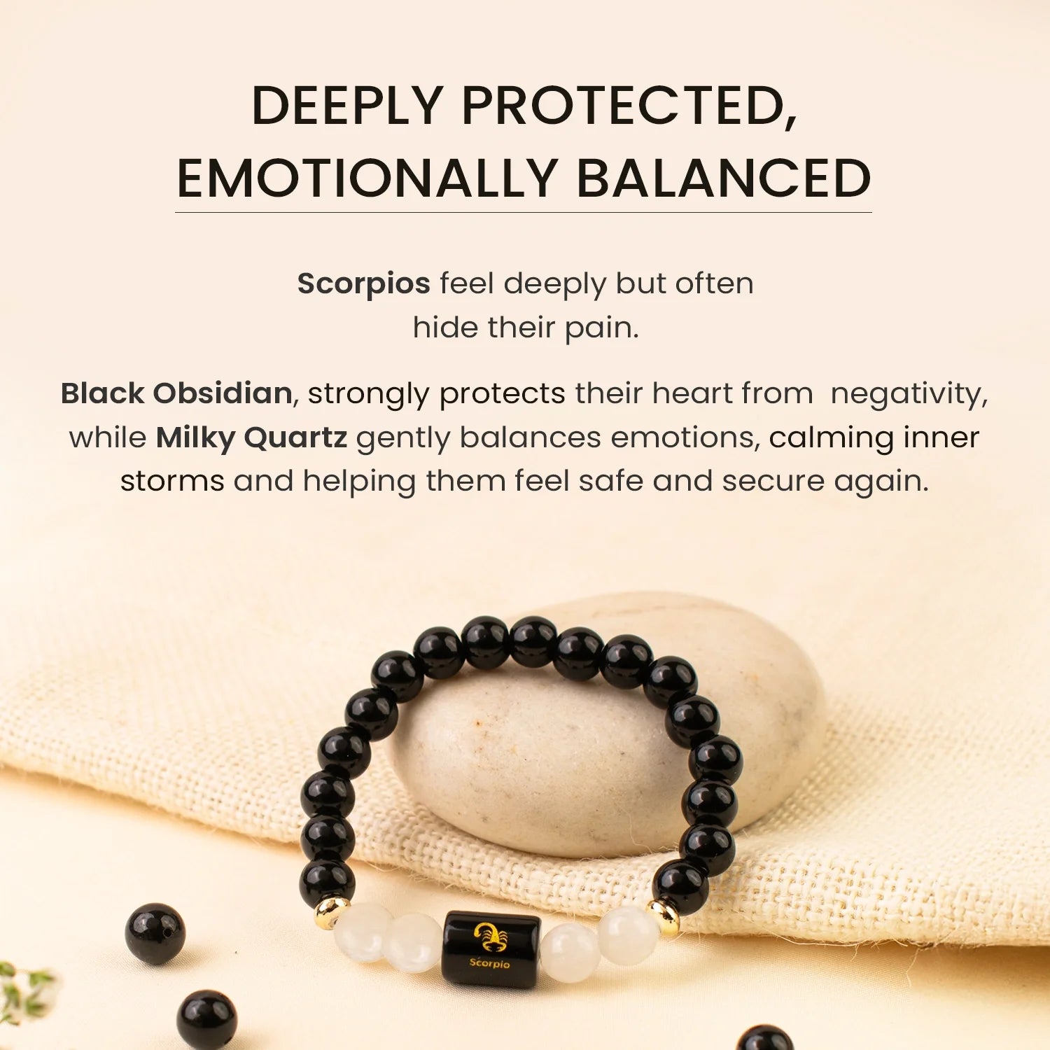 Astrotalk Scorpio Zodiac Bracelet Black Obsidian and Milky Quartz