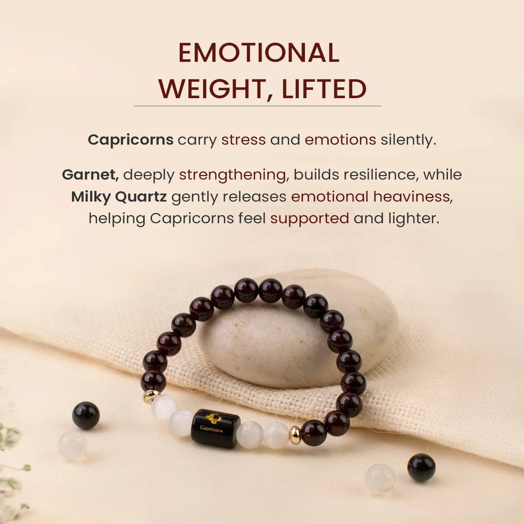 Astrotalk Capricorn Zodiac Garnet and Milky Quartz Beaded Bracelet