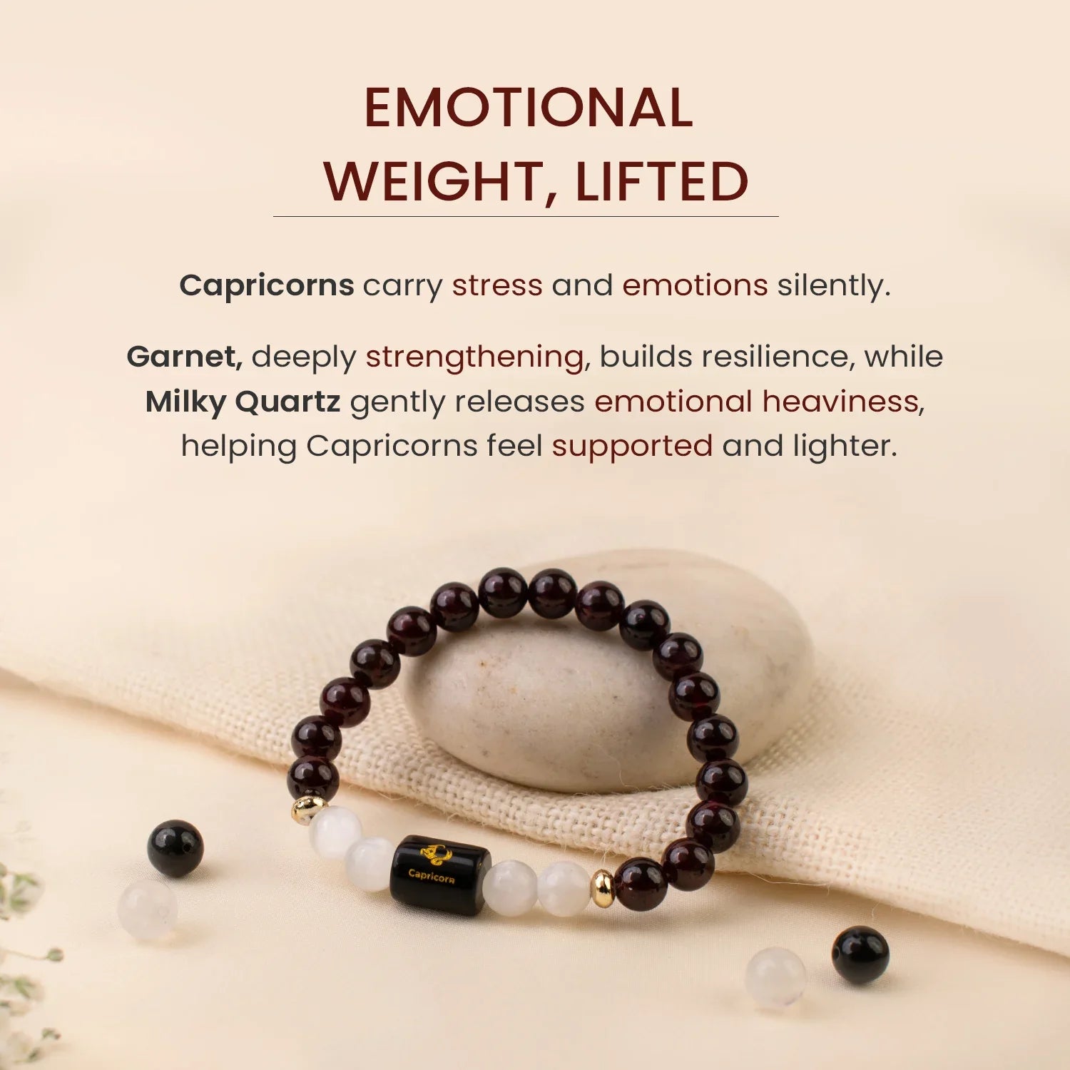 Astrotalk Capricorn Zodiac Garnet and Milky Quartz Beaded Bracelet