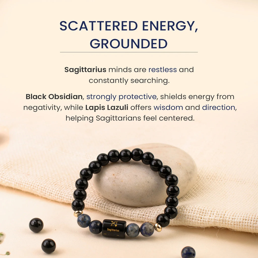 Sagittarius Zodiac Black Obsidian and Lapis Lazuli Bracelet