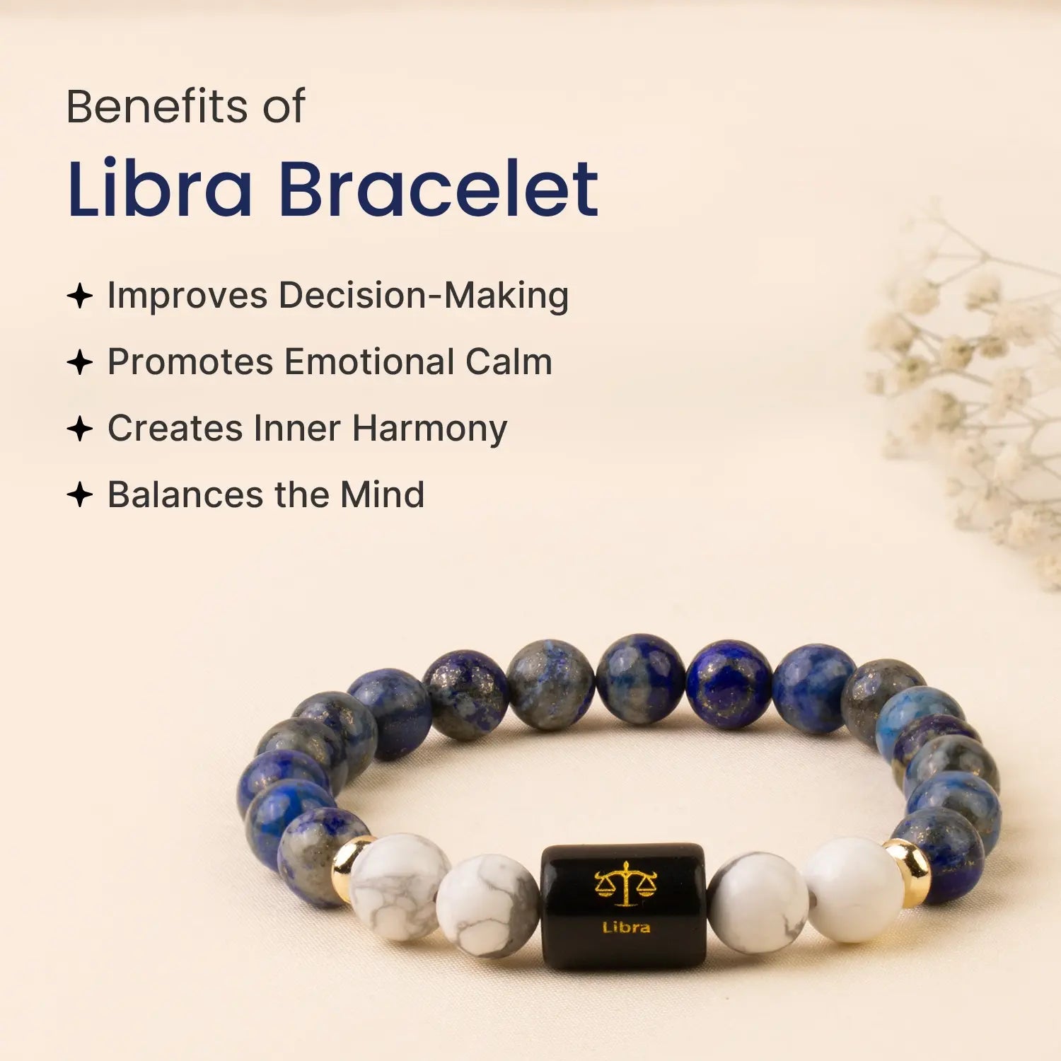 Astrotalk Libra Zodiac Lapis Lazuli And Howlite Beaded Bracelet