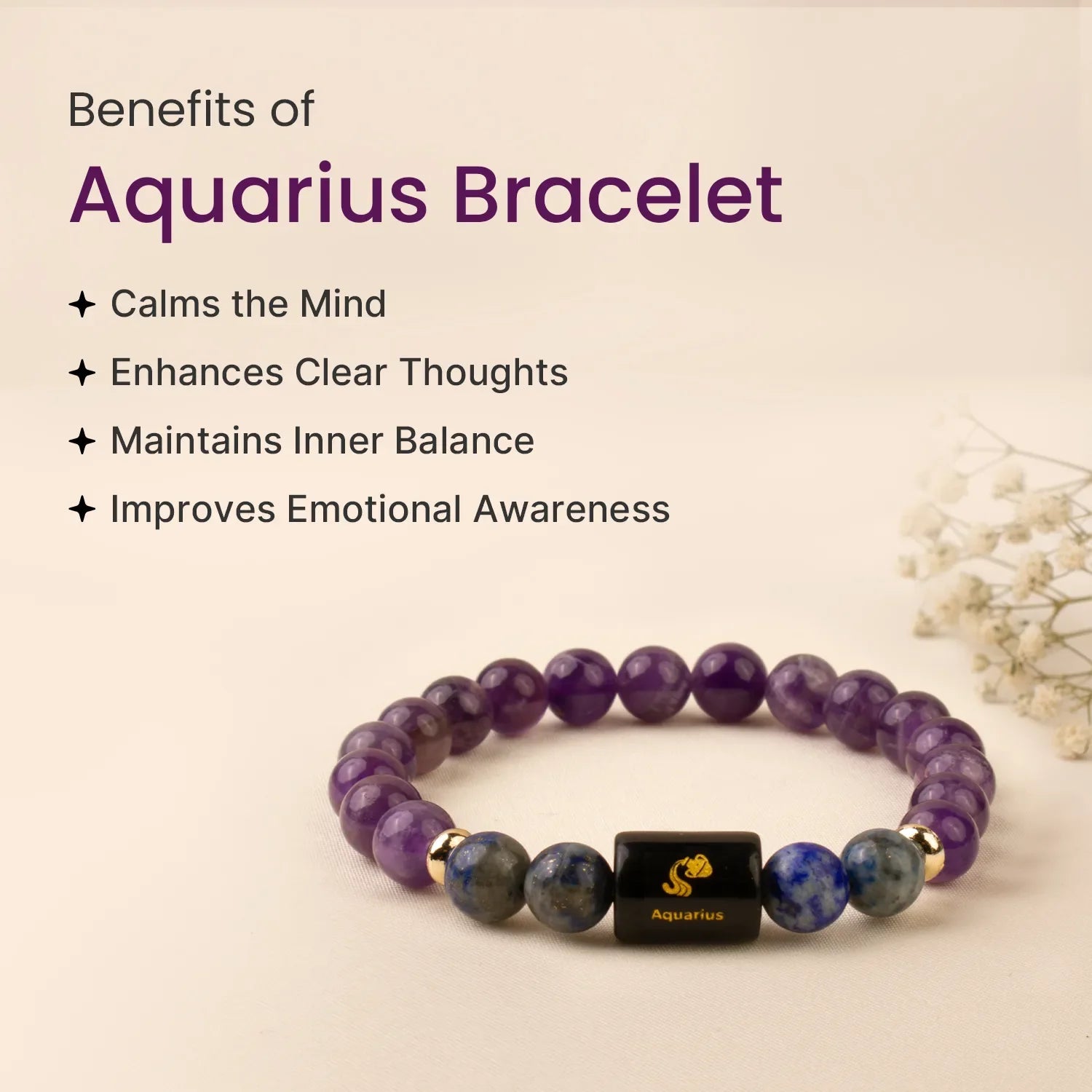 Astrotalk Aquarius Zodiac Beaded Bracelet Amethyst and Lapis Lazuli