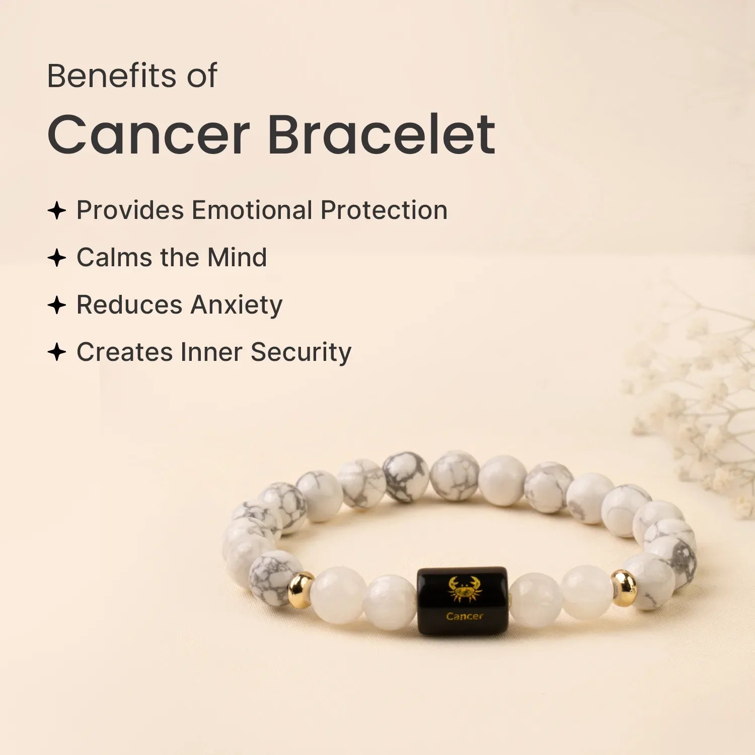 Astrotalk Cancer Zodiac Howlite and Milky Quartz Bracelet