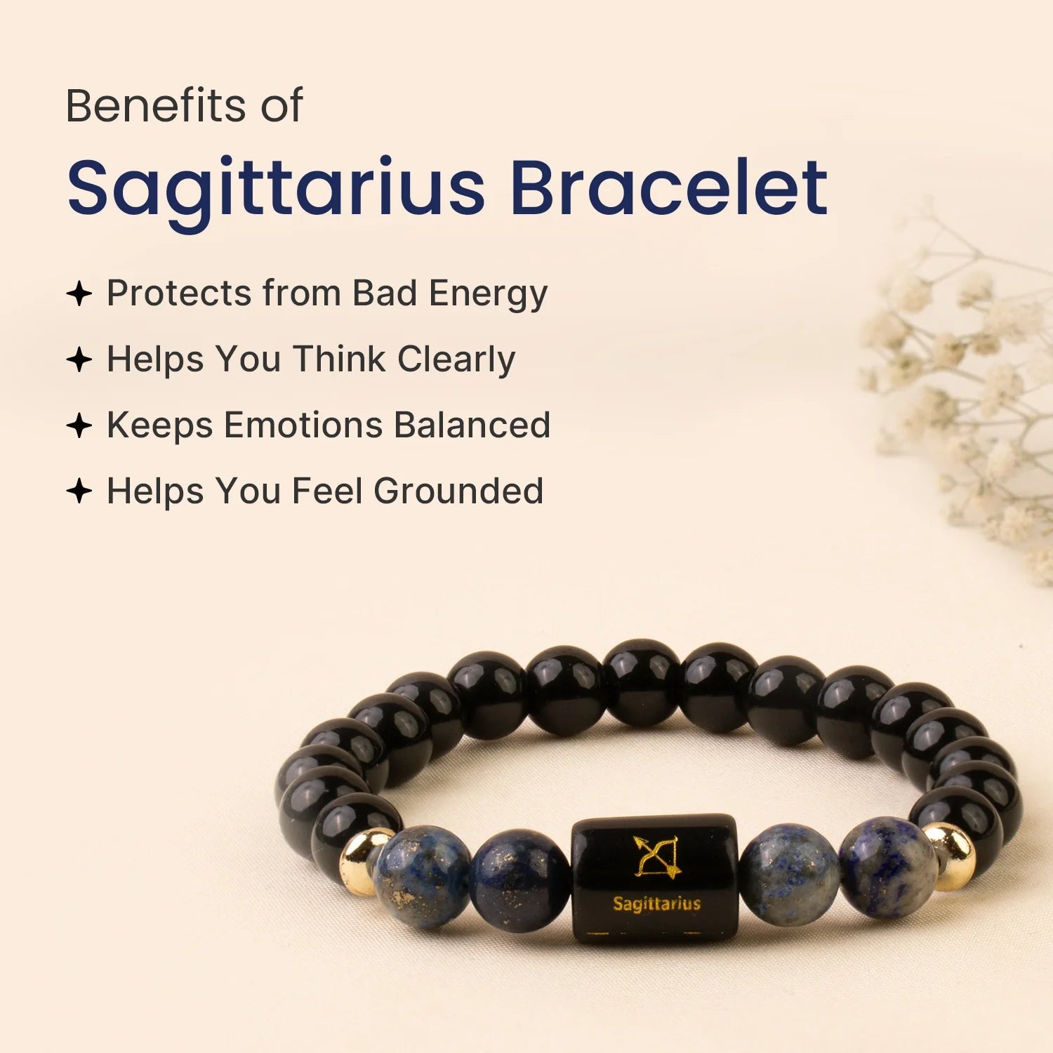 Sagittarius Zodiac Black Obsidian and Lapis Lazuli Bracelet