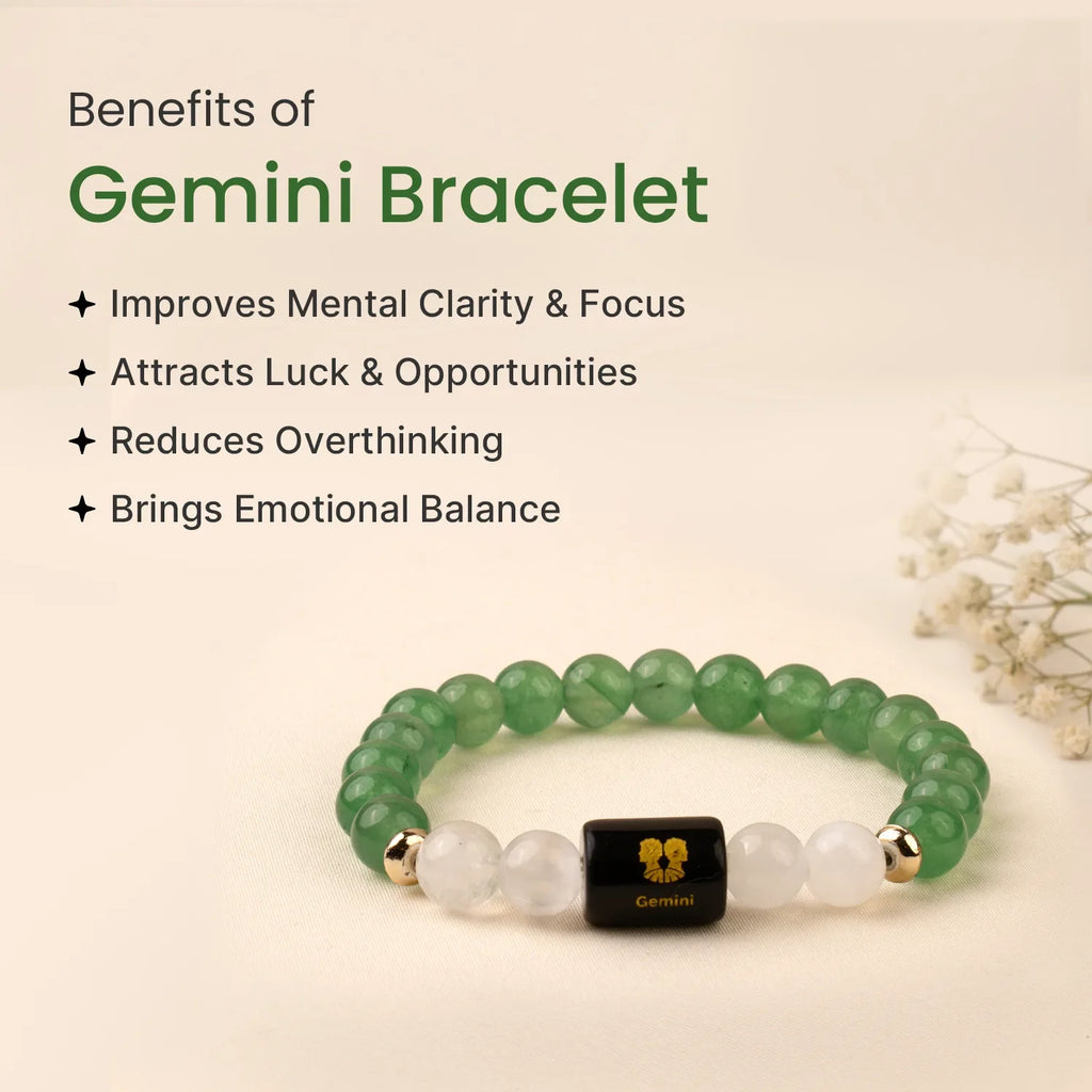 Gemini Zodiac Green Aventurine and Milky Quartz Crystal Bracelet