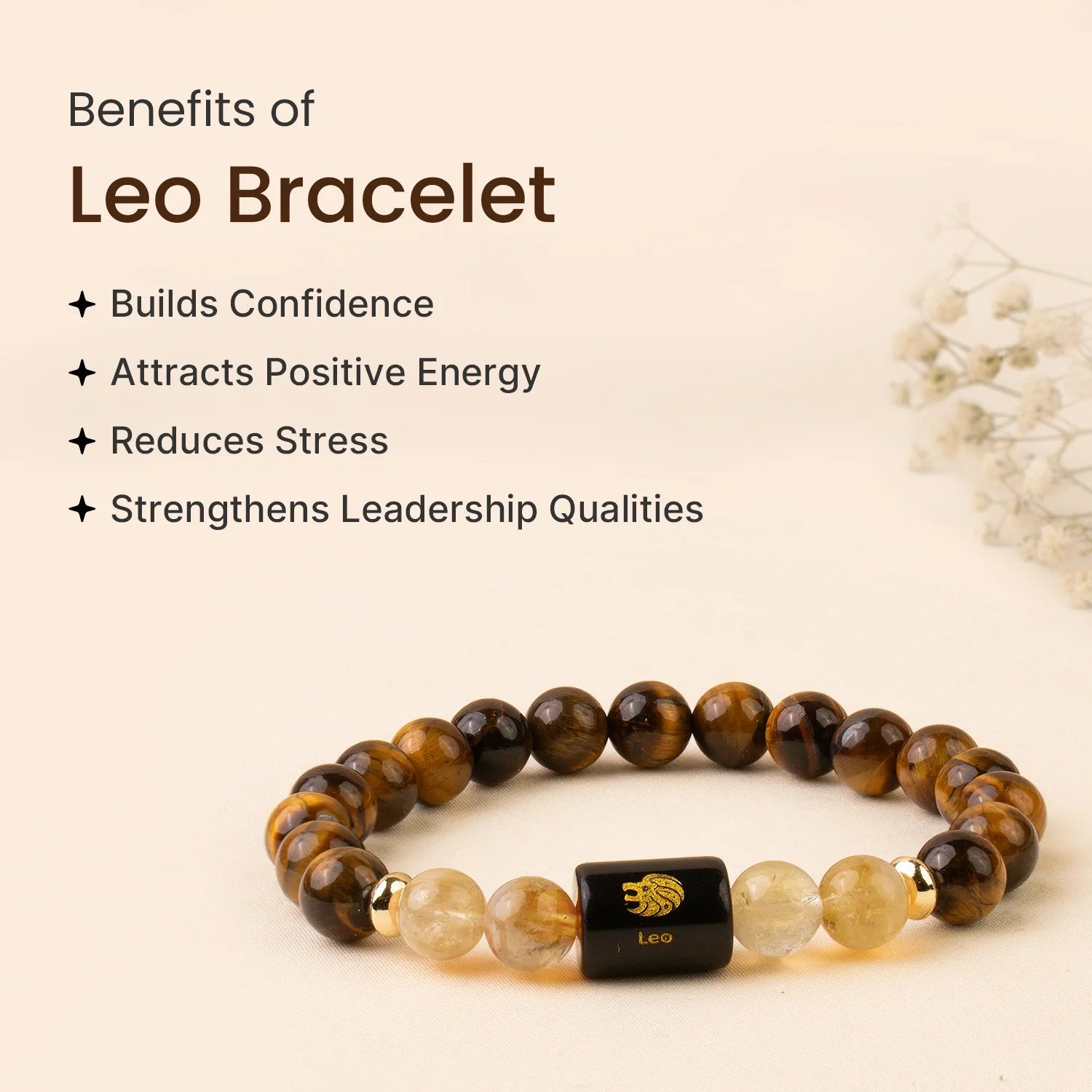 Astrotalk Leo Zodiac Tiger Eye and Citrine Crystal Bracelet