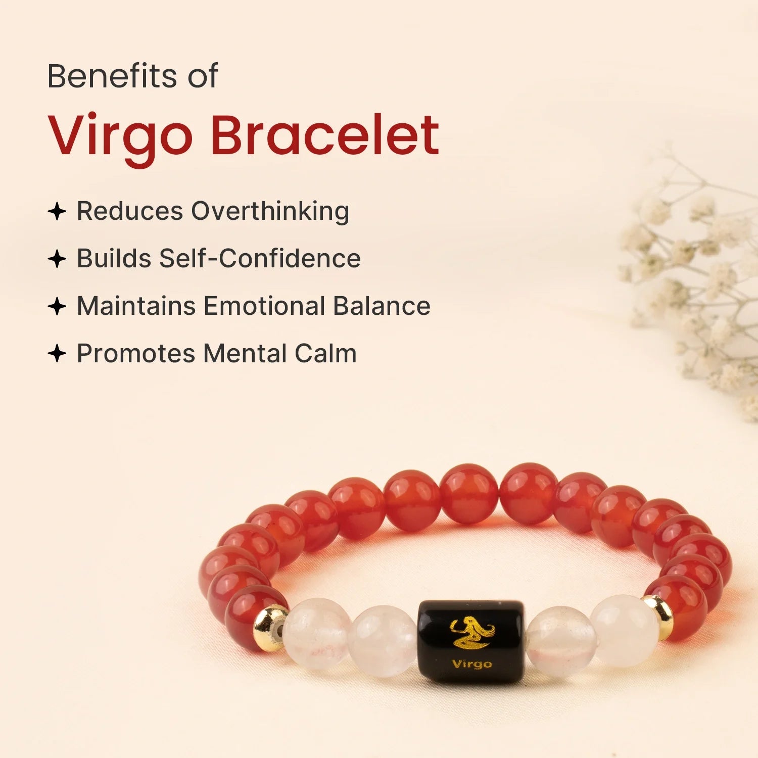 Astrotalk Virgo Zodiac Carnelian Milky Quartz Bracelet