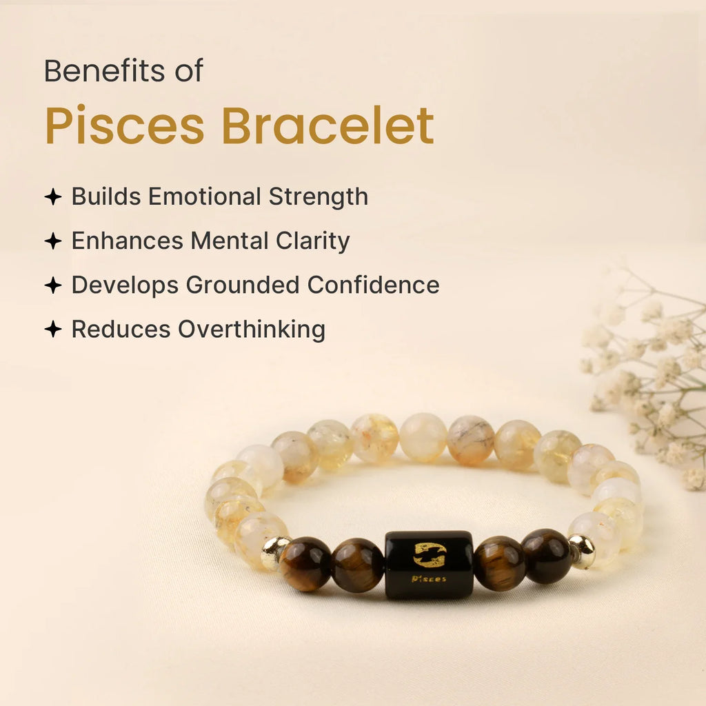 Pisces Zodiac Citrine and Tiger Eye Crystal Bracelet
