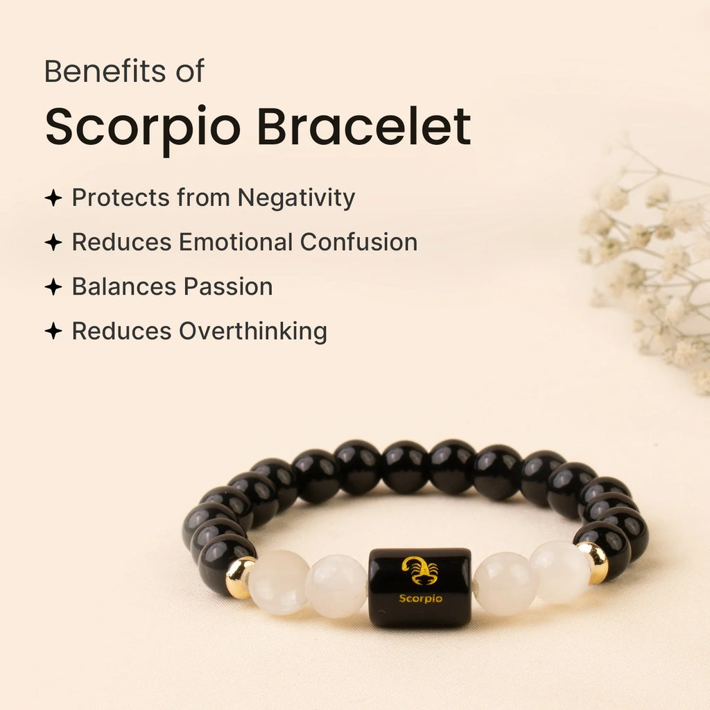 Astrotalk Scorpio Zodiac Bracelet Black Obsidian and Milky Quartz