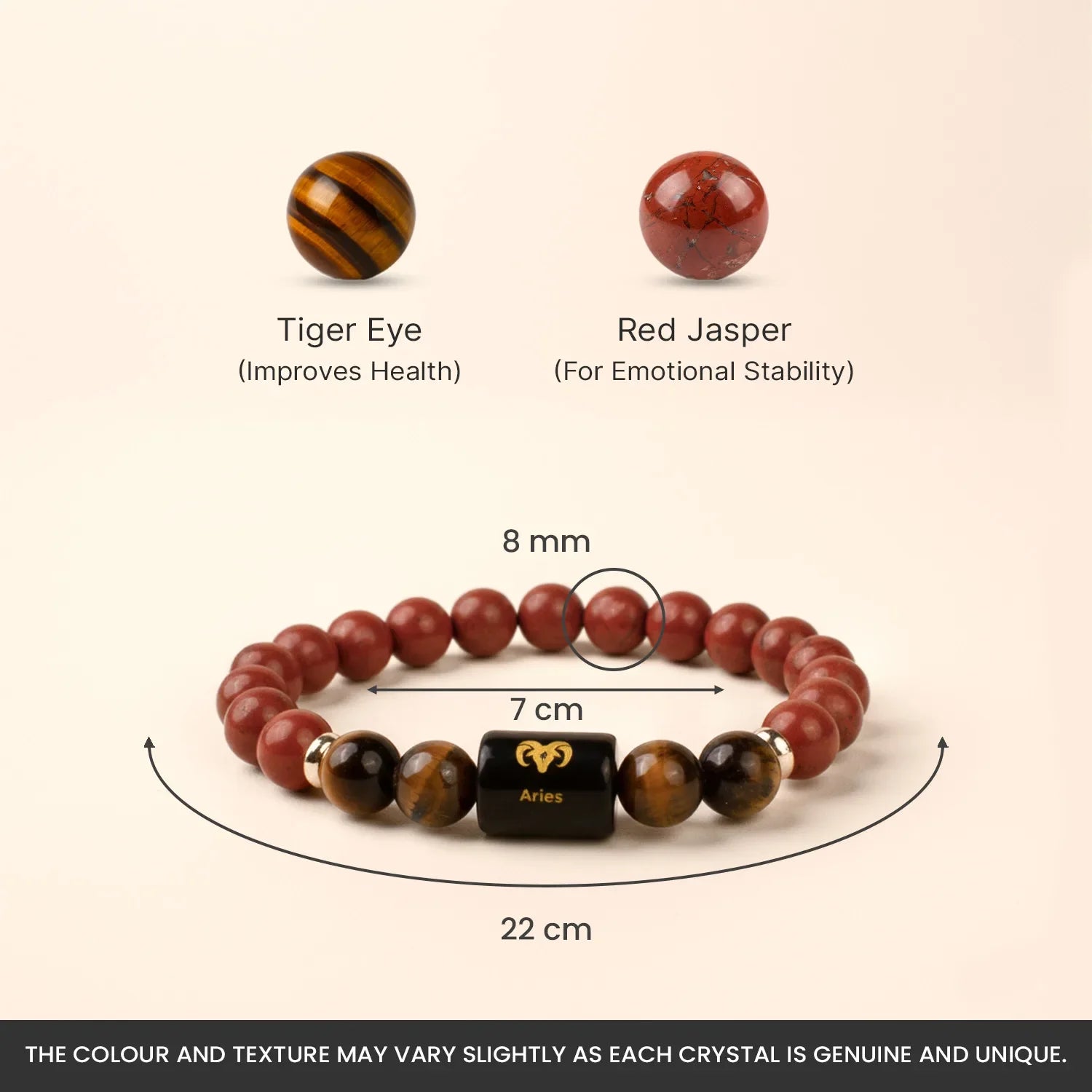 Astrotalk Aries Zodiac Red Jasper and Tiger Eye Bracelet