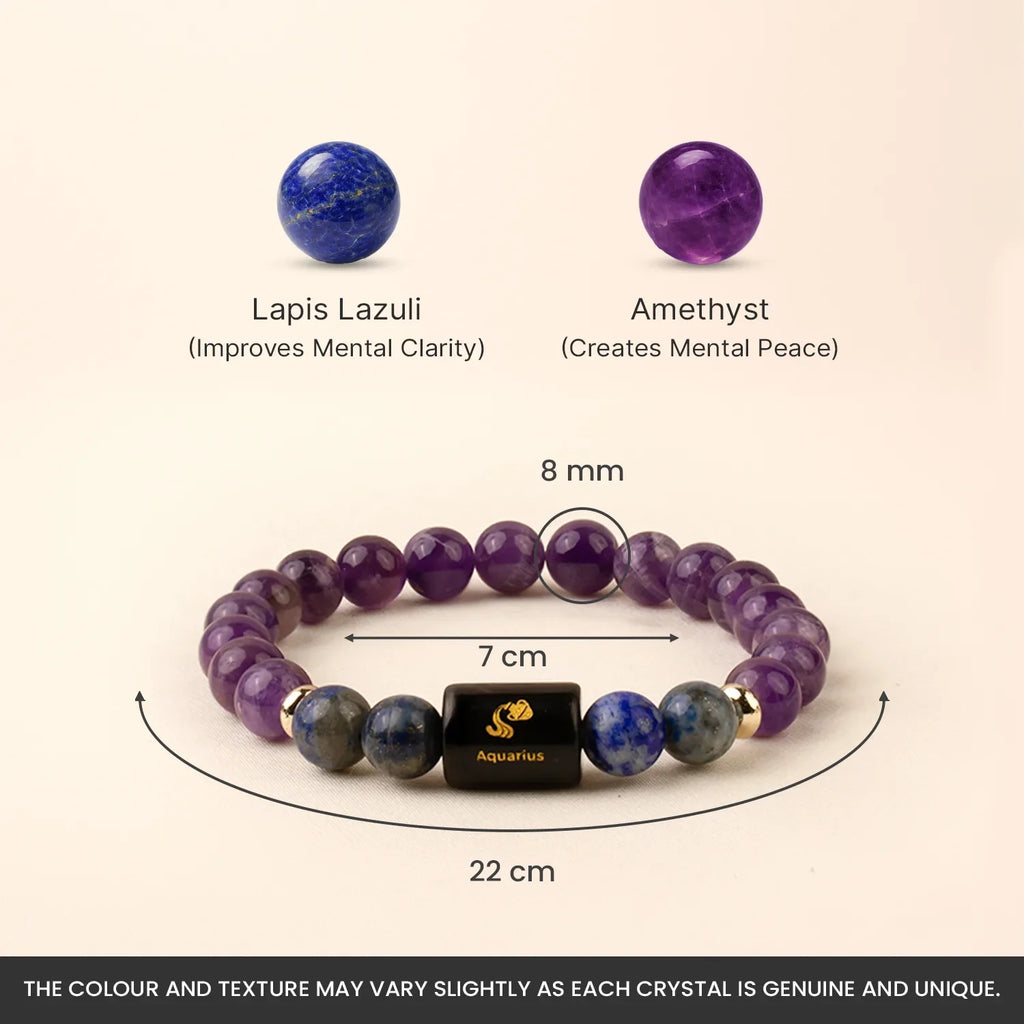 Astrotalk Aquarius Zodiac Beaded Bracelet Amethyst and Lapis Lazuli