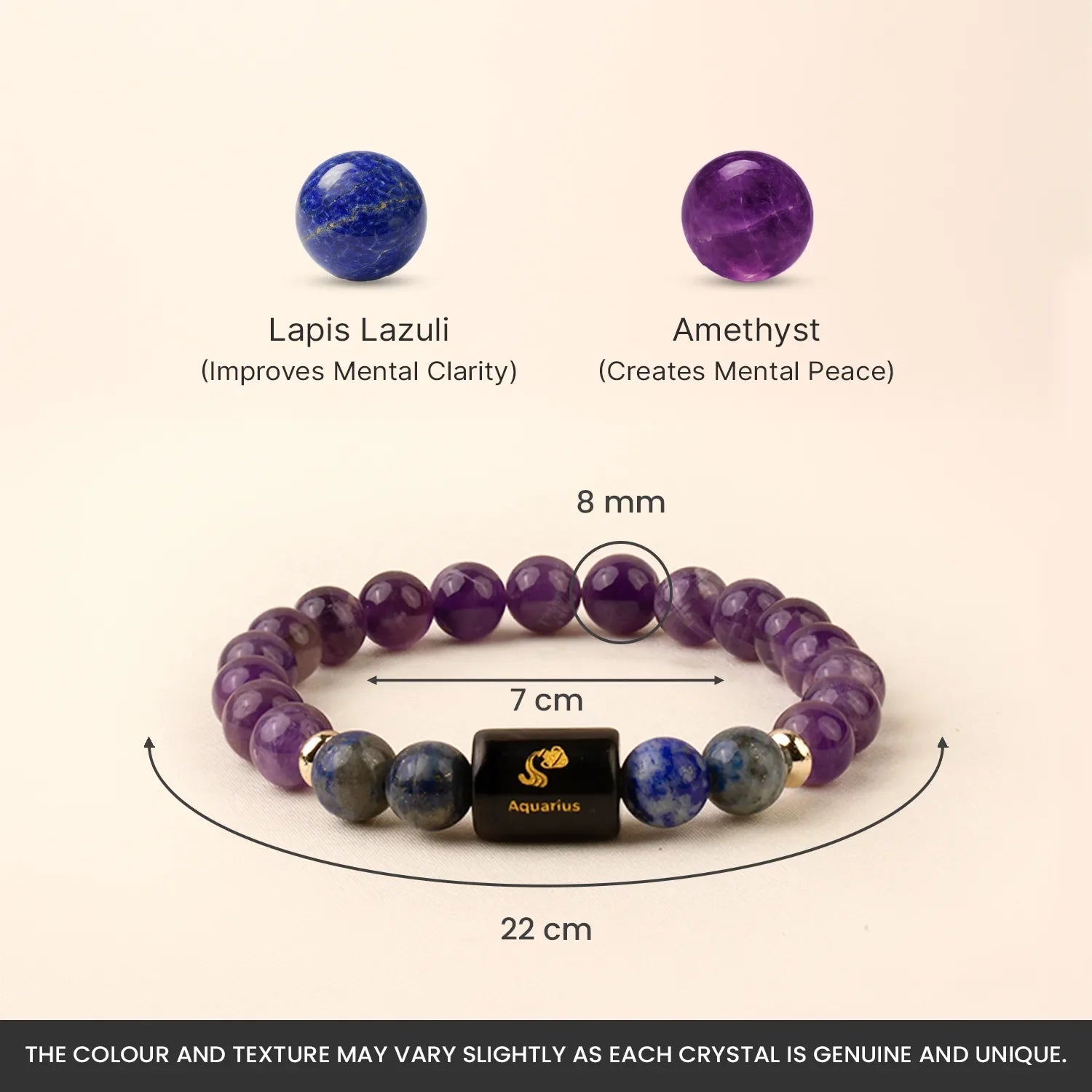 Astrotalk Aquarius Zodiac Beaded Bracelet Amethyst and Lapis Lazuli