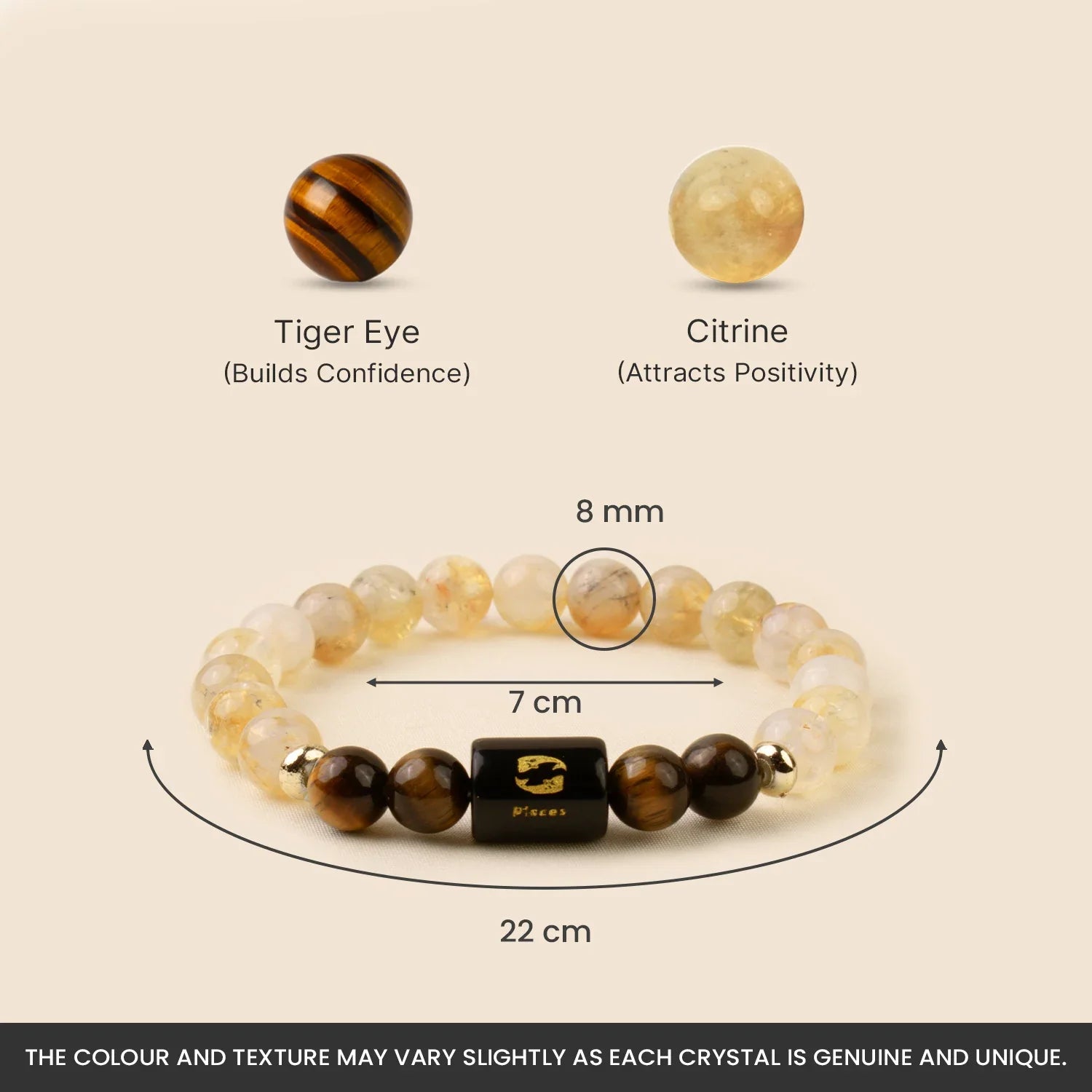Pisces Zodiac Citrine and Tiger Eye Crystal Bracelet