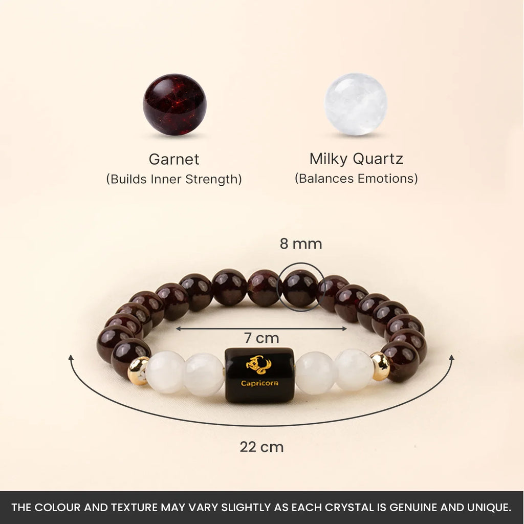 Astrotalk Capricorn Zodiac Garnet and Milky Quartz Beaded Bracelet