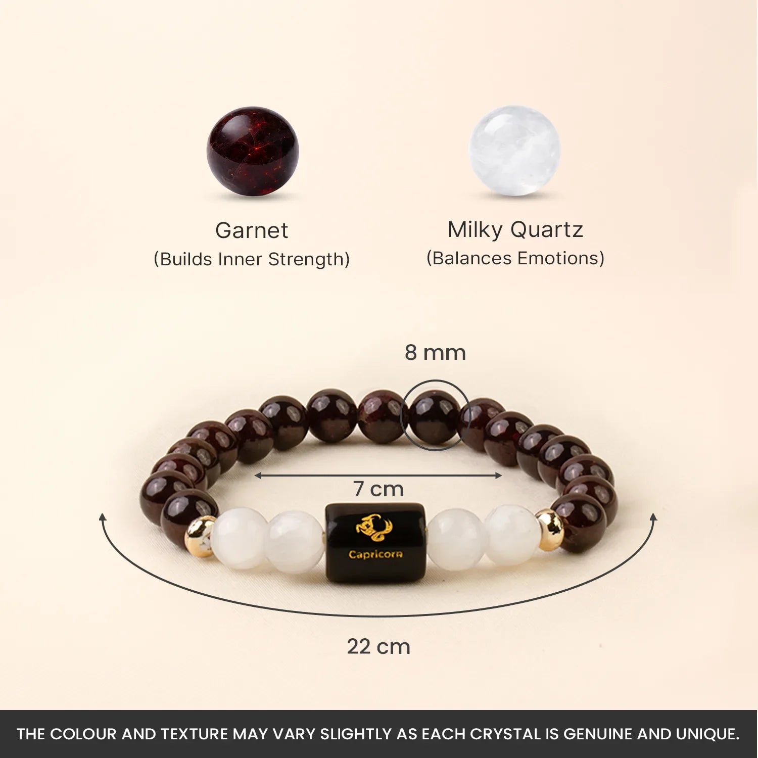 Astrotalk Capricorn Zodiac Garnet and Milky Quartz Beaded Bracelet