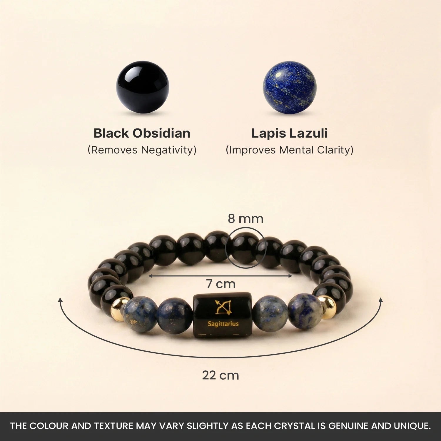 Sagittarius Zodiac Black Obsidian and Lapis Lazuli Bracelet