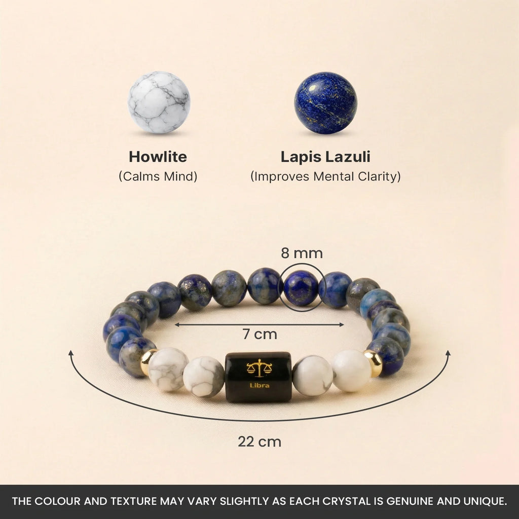 Astrotalk Libra Zodiac Lapis Lazuli And Howlite Beaded Bracelet