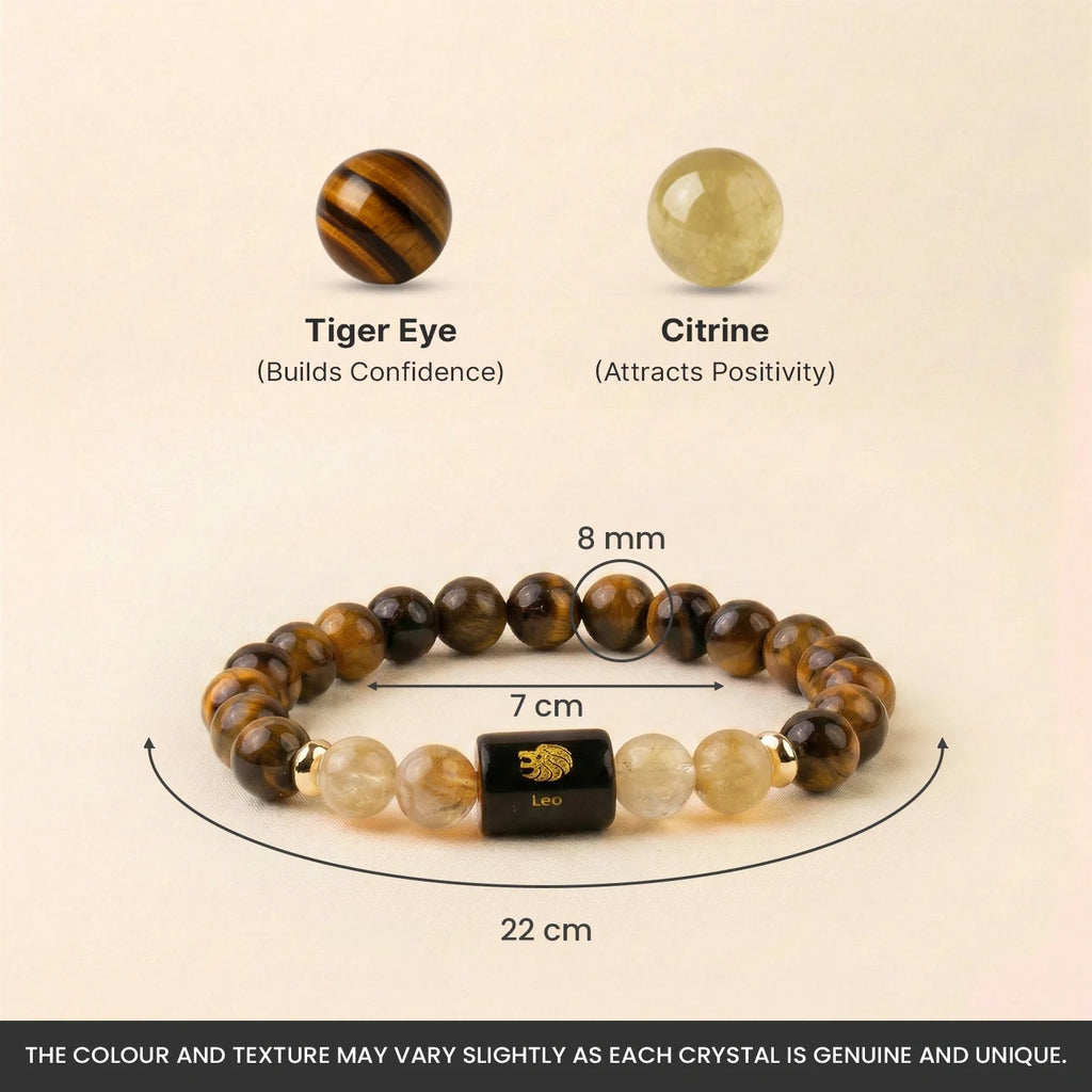 Astrotalk Leo Zodiac Tiger Eye and Citrine Crystal Bracelet
