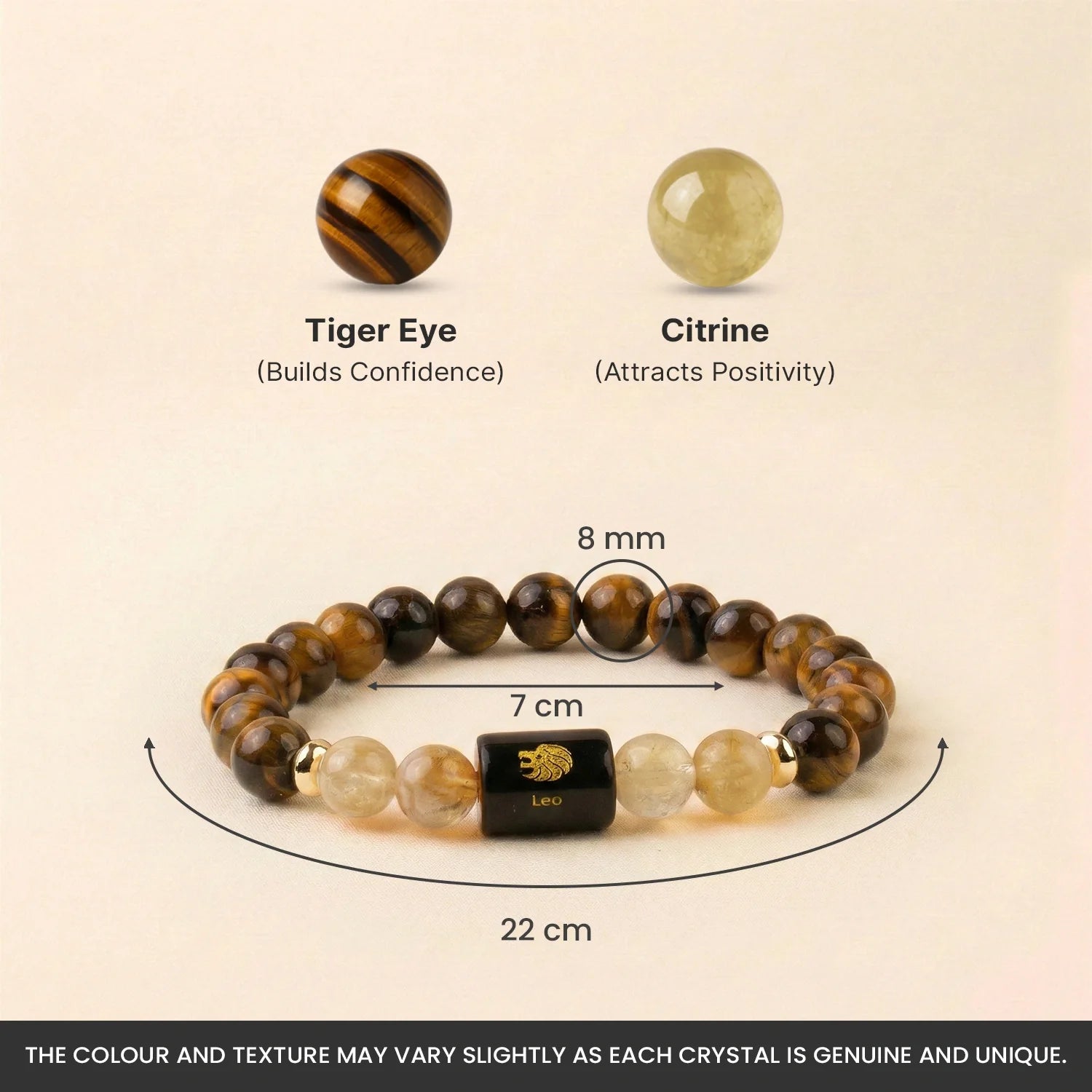 Astrotalk Leo Zodiac Tiger Eye and Citrine Crystal Bracelet