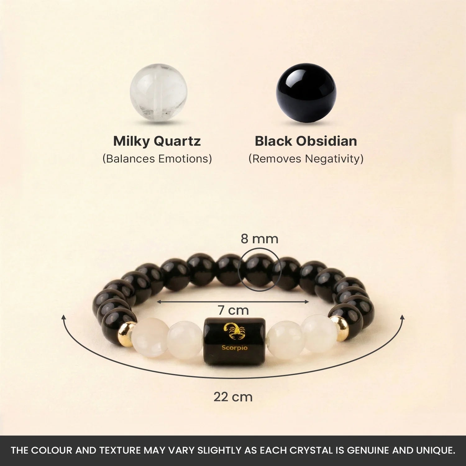 Astrotalk Scorpio Zodiac Bracelet Black Obsidian and Milky Quartz