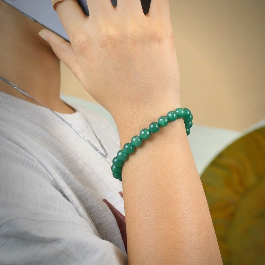 Natural Green Jade Beaded Bracelet