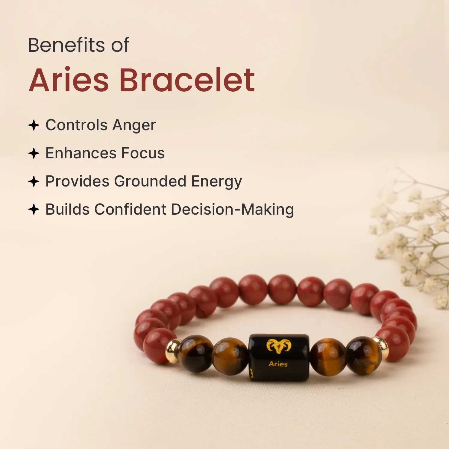 Astrotalk Aries Zodiac Red Jasper and Tiger Eye Bracelet