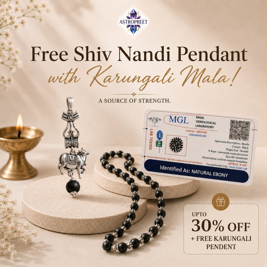 Astropreet silver capping | karungali mala | 54 beads | Natural ebony wood mala | Free Shiv nandi Karungali pendent